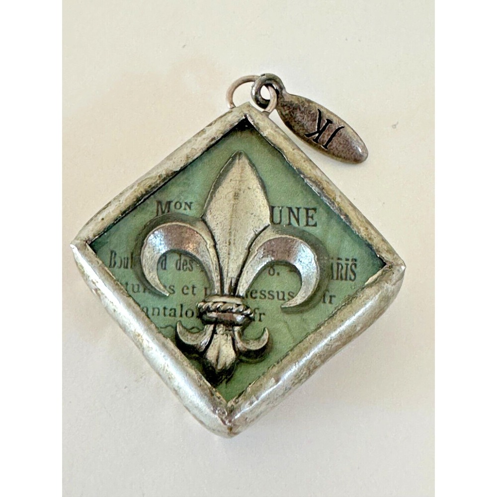 Jewel Kade Charm Fleur De Lis Red Rose Flower 2‎ Sided 1"x1" Silver Tone
